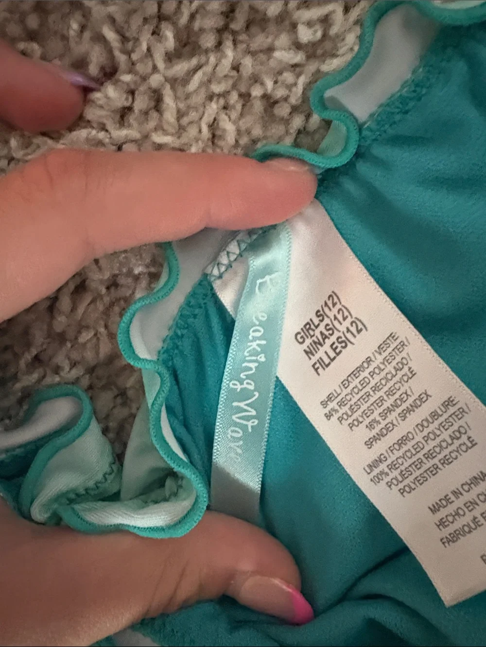 Girls Tropical Pink & Teal Ruffle Bikini